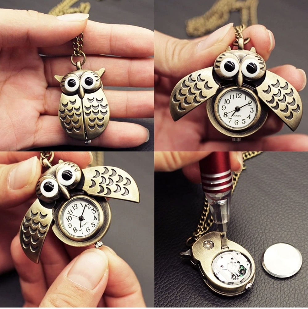 New beautiful owl bird Quartz pocket watch Battery Included